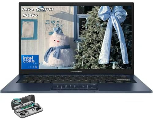 ASUS Vivobook 14 Laptop, 14 IPS 1920 x 1080 (Full HD) LED Display, Intel i5-120U, Deca-Core, 8GB RAM, 256GB SSD, HDMI, Quiet Blue, Windows 11 Home in S Mode, TWE Wireless Earbuds