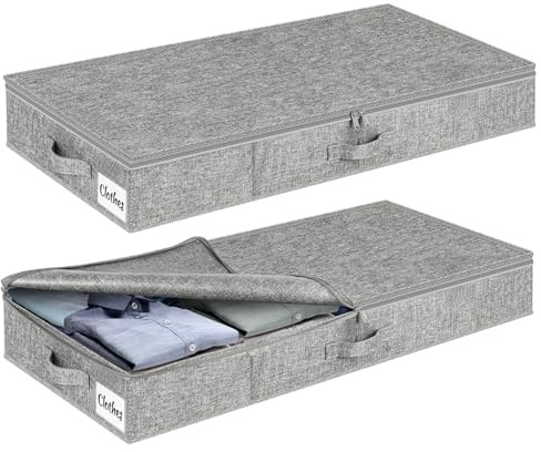 Förvaringslåda för undersäng med lock 10 cm hög, 2 stycken vikbara undersängbord, tvättbar klädförvaring och organisation, 3 handtag blixtlåslock förvaringslådor för kläder täcken