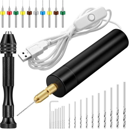 Ehwisbe Twist Drills Electric Hand Drill Set for Resin Mold, Electric Drill with Drill Bits, Pin Vise Hand Drill with Drills