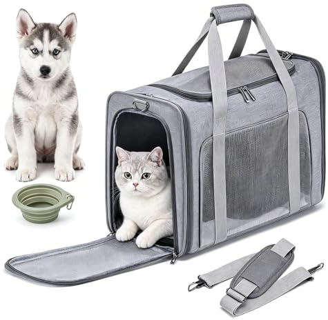 PALAMEA Hundetasche Flugzeug 55x40x23 Eurowings Lufthansa，Faltbare leichte Tragetasche mit Netzstoff Flugtasche Hund Transportbox Katze，Haustier Hundetragetasche für Reisen, Auto, Fliegen