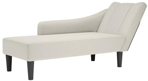 Augerlite Chaiselong med höger armstöd, krämfärgad sammet, 140 x 56 x 66 cm, bekväm vilstol med mycket elastiskt skum, mångsidig ottoman för vardagsrum, sovrum, kontor, relaxstol