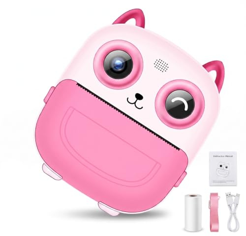 Kids Camera Instant Print, AI Digital Camera for Kids with for instant Thermal Printing, 1080P Video Recording, Fun Voice Effects & Photo Recognition, Toddler Toys with 32GB Card (Pink)