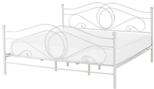 Beliani Metallbett Weiß 180 x 200 cm Mit Lattenrost Lyra