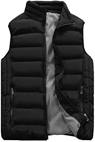 Vcansion Men's Outdoor Casual Stand Collar Vest Padded Jacket Coat Vest Black XL