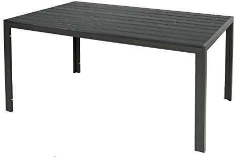 FineHome Großer Aluminium Gartentisch anthrazit Esstisch pflegeleicht Gartenmöbel Tisch WPC Holzimitat wetterfest 180x90x74cm