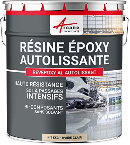 ARCANE INDUSTRIES Résine epoxy, autolissante, Peinture pour Sol : déco, intérieure, Atelier, Effet Miroir - 5 kg Ivoire Clair - RAL 1015
