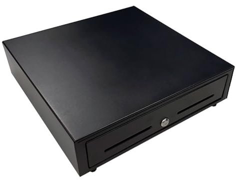 Kassenschublade 41x41 - Kassenlade mit 4 Fächern für Banknoten und 8 für Münzen - Kasse mit Schlüssel und Automatischer Öffnung RJ11 - Kompatibel mit Registrierkasse, RJ-Drucker POS-System - Schwarz