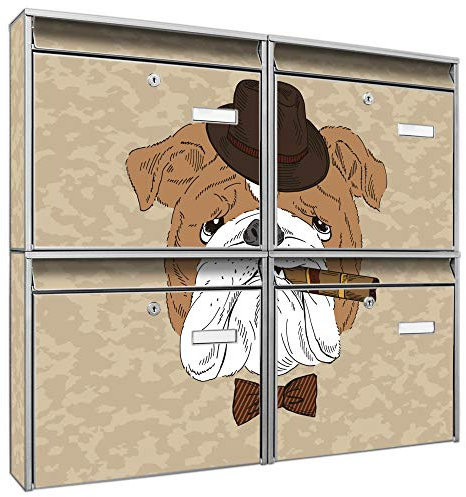 banjado Briefkastenanlage 4 Fach - Postkästen groß - verzinkter Stahl Silber DIN A4 Motiv Big Daddy - Briefkasten Set 4 Briefkästen Namensschild, 2 Schlüssel, Montagematerial