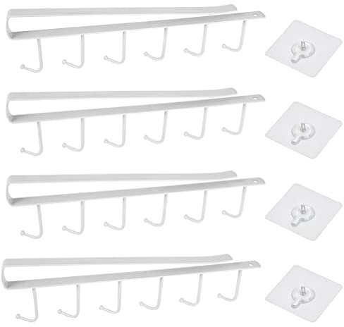 CENBEN 4 Stück Tassen Haken,Tassenhalter,Küche Haken ohne Bohren,Aufbewahrungshakenr mit 4 Klebeschraube,Shelf Becherhalte für Tassen,Becher,Weingläser,Küchenutensilien(Weiß)