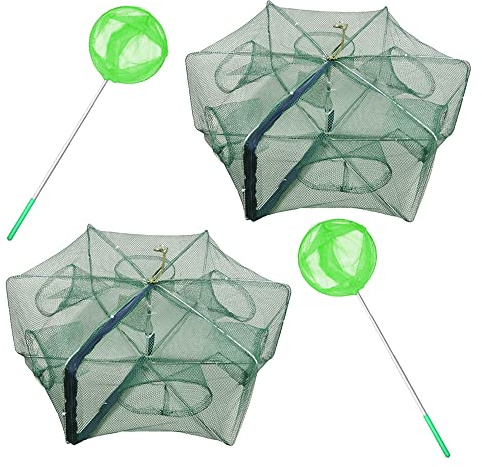 ZffXH 1/2 Pcs Angelköderfalle Faltbar Fisch Minnow Krebs Krebs Krebs Crawdad Shrimp Net Cast