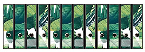 codiarts. Ordnerrücken selbstklebend | Etiketten Set für 12 breite Ordner | gestantzt mit Griffloch | Rückenschild breit | florale grüne Blätter waldgrün