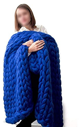 MYYINGBIN Blaue Dicke Wolle Sperrige Strickdecke, Grob Gestrickte Decke, Superweiche Handgemachte Babyteppich-Couchbezüge, 80 * 100 cm