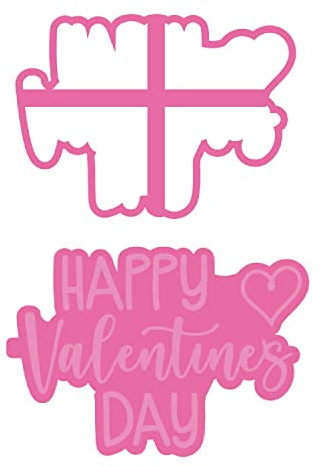 LissieLou Happy Valentine's Day Style 2 Cookie Cutter and Stamp Valentine's Day Icing Stamp Fondant Embosser - Pink