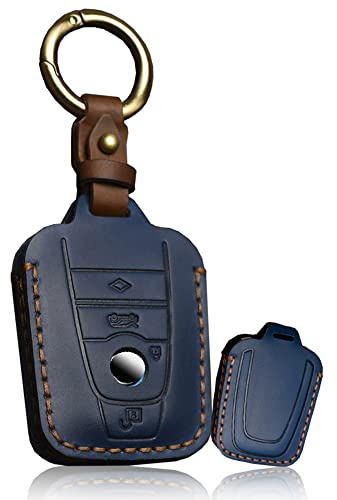 ontto Leder Autoschlüssel Hülle Cover Passt für BMW i3 i8 2014 2016 2017 2018 Autofernbedienung Schlüsselanhänger Schutzhülle Schlüsseletui Schlüsselbox 4 Tasten-Blau