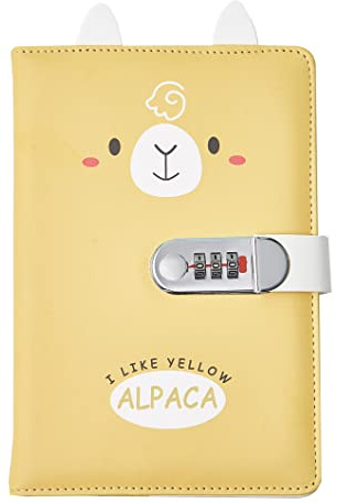 Auvier Creative Diary with Lock (Cartoon Animal 3D Ear), A5 Secret Password Notepad Journal Travel Organiser Combination Lock, Writing Notebook for Kids Boys Girls Teens Women Men, Yellow