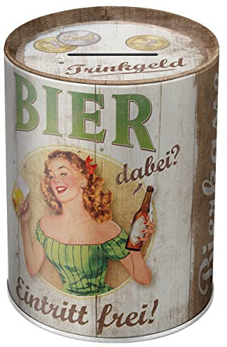 Nostalgic-Art Salvadanai retrò, 1 l, Trinkgeld-Bierkasse – Idea regalo per amanti della birra, Salvadanaio in metallo, Scatola dei soldi lamiera