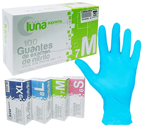 DEPALMERA Pharma✙ Guantes de Nitrilo Azul, 100 uds/caja Ambidiestro, Guante Nitrilo Desechables sin Polvo, Guantes Libre de Látex Talla (M)