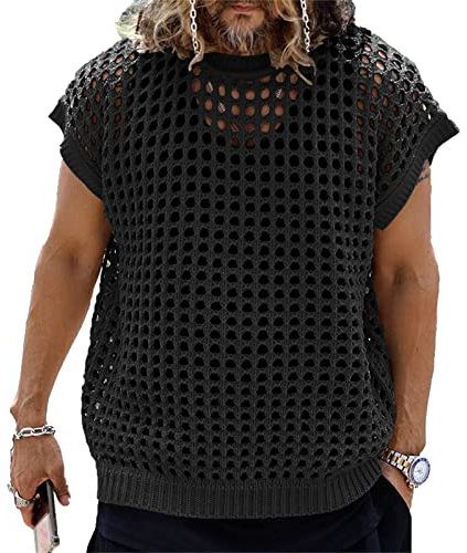 Camiseta de Rejilla de Malla Transparente para Hombre Camiseta de Manga Corta de Punto Negro de Malla Transparente Fiesta Realizar Tops Streetwear