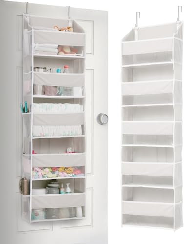 ULG 1-Pack Over Door Organizer with 5 Large Pockets 10 Mesh Side Pockets, 44 lbs Weight Capacity Hanging Storage Organizer with Clear Window for Bedroom Bathroom Kitchen, RV, Camper, Beige