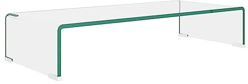 Makastle TV-Tisch Monitorständer Bildschirmständer Bildschirmerhöhung aus Glas, Laptop Ständer Computermonitore Laptopständer Computerständer ideal für Ihr Heimbüro, Transparent 70x30x13 cm