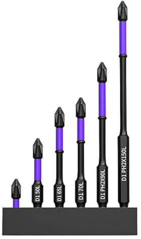 D1 Anti-Slip and Shock-Proof 6Pcs Phillips Screwdriver Bits Set with Strong Magnetic Impact Screwdriver Set