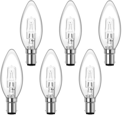 SCNNC C35 B15 Dimmable Halogen Candle Bulbs Small Bayonet AC 230V, Warm White 2700K, Clear SBC B15d Halogen Candle Light Bulb for Ceiling Lights, Chandelier, Wall Lights, Pack of 6
