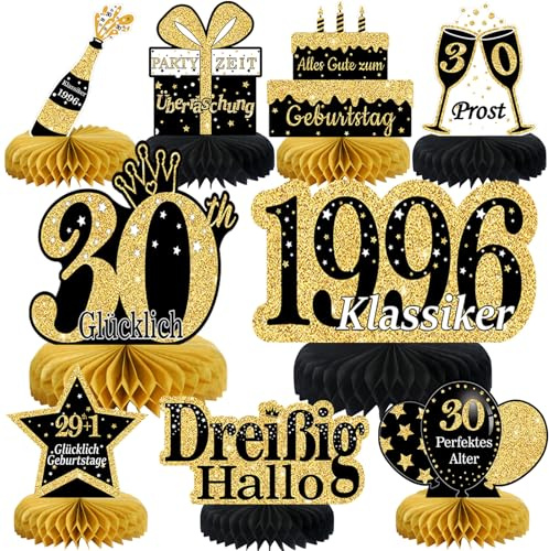 Schwarze Goldene Bienenwabe Mittelstück - 9er Set - Tischdeko für 30. Geburtstag, Party Deko für Frauen und Männer - Geschenke für Männer