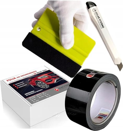 SOLAR SYSTEMS 3M Wrap 2080 Film Auto adhésif - Ruban adhésif de déchromage + raclette et Couteau - Tuning Auto - Film Auto Noir Brillant 3,5cm x 5m