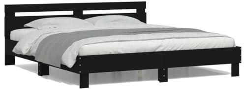 ZEYUAN Bettgestell mit Kopfteil und LED-Beleuchtung Schwarz 180x200 cm, Bett, Bed Frame, Familienbett, Bettrahmen, Bett Gestell, Bett Rahmengestell, Schlafzimmer Bett - 3207526