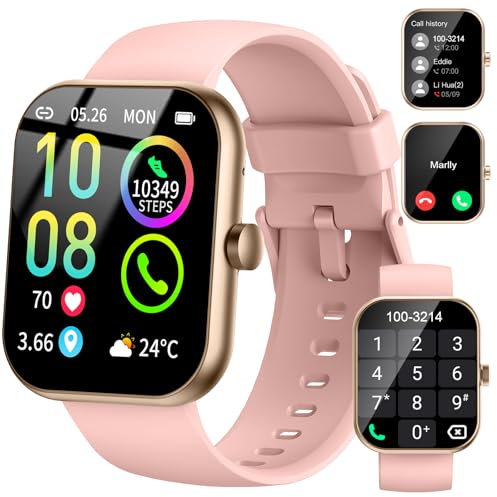 Montre Connectée Femme Homme avec Appel Bluetooth, 1.96HD Smartwatch 113+Sportifs Montre Sport, Moniteur Sommeil/Fréquence Cardiaque/Podomètre Etanche IP68 Montre Intelligente pour Android iOS Rose