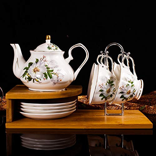 VNNHGB Juego de té Floral Retro Juego de té de Porcelana Inglesa Juego de Taza y platillo de té Juego de Regalo de café de Porcelana China con Soporte para Tazas, A