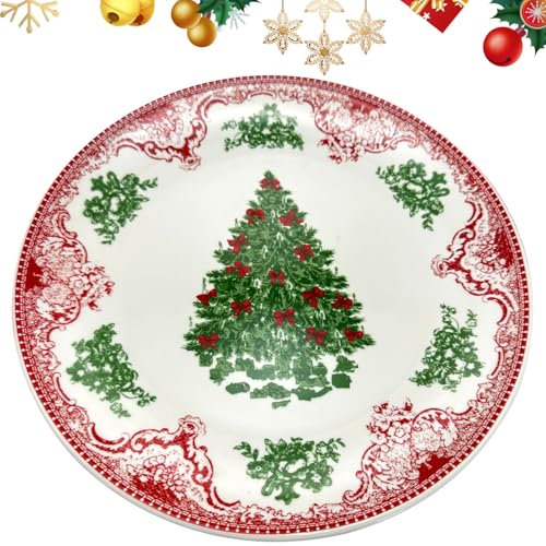 Assiette Plate de Noël en Céramique 20,3 cm - Motif Sapin, Dessert, Salade - Pour Réveillon, Cuisine, Micro-ondes et Lave-vaisselle