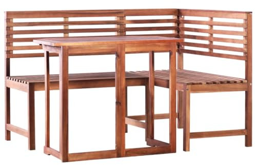 KATERYY 2-TLG. Bistro-Set Akazie Massivholz,Rustikale Gartengarnitur aus Akazienmassivholz mit klappbarem Tisch und gemütlicher Eckbank
