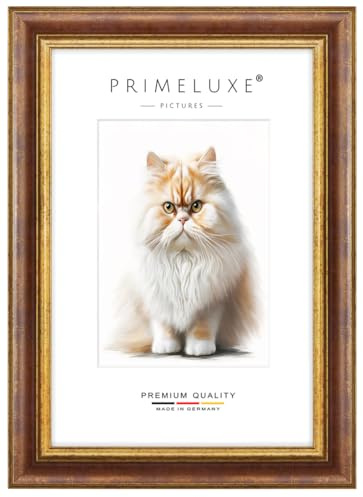 PrimeLuxe Barock Bilderrahmen nach Maß 40 x 60 cm in Rot Gold | Größe wählbar | mit entspiegeltem Acrylglas | Rahmen für Poster | Puzzle | Foto collage