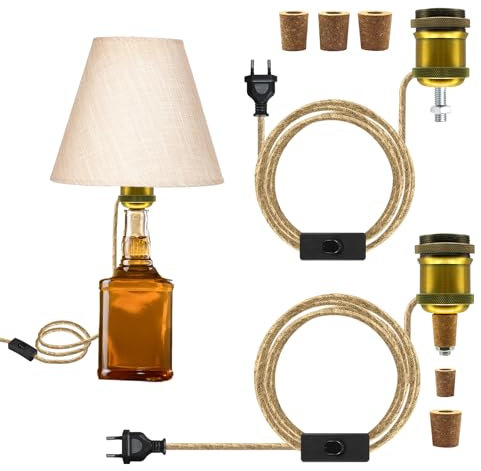 2 Piezas Botella de Metal Cerámico Light Kit, E27 Soporte para Lámpara de Botella con Interruptor y Enchufe, Se Puede Equipar con Pantalla, Lámpara de Mesa Botella de Vino DIY Lampara para Botella