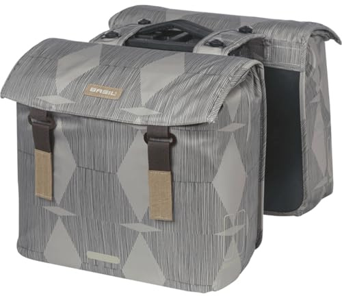 Basil Elegance Doppeltasche MIK - 40-49L, Taupe, Wasserabweisend, Nachhaltig aus recycelten Materialien, Inkl. abschließbarer MIK-Adapterplatte, Ideal für Alltag und Einkäufe