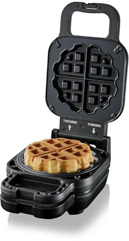 Cloer 6150 Waffle Pie Maker Gofrera para gofres rellenos, Mini gofres de 11,5 cm o con aro distanciador para rellenos XXL, revestimiento antiadherente, 800W, negro