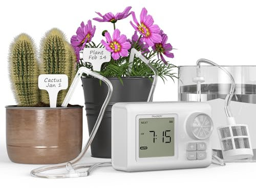 Raddy WS-6 Sistema di Irrigazione Automatica, Kit di Irrigazione a Goccia per 15 Piante in Vaso, Display LCD, Alimentazione USB, Timer di Irrigazione Automatica Festiva per Piante da Interno (WS-64)