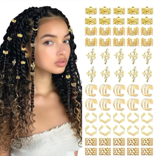 ZILZUFA 60pcs Accessori Capelli, Gioielli Capelli, Accessori per Capelli, Dreadlock Perline Clip a Spirale,Capelli Treccia, Accessori Decorazione,per Uomini e Donne(Oro)