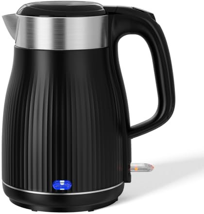 QEXREED Hervidor Agua Electrico 1.8L, Hervidor de Agua Electrico con Función de Termostato, Apagado Automático, Ebullición Rápida, Acero Inoxidable Kettle, 1500W-1800W, Negro