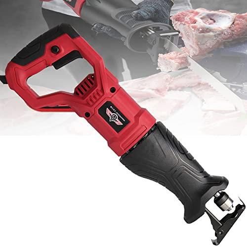 Bone Meat Saw Electric Butcher, Reciprocating Saw 240V Variable Speed Electric Corded Sabre Saw, reciprocating saws with Tool Less Blade Change, with 4 Saw Blades(Red,1050w)