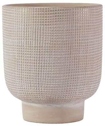 Olly & Rose Barcelona upphöjd keramisk växtkruka 22,5 x 24,5 cm mönstrad ljusbeige stora växtkrukor utomhus och inomhus – beige planterare – blomkrukor