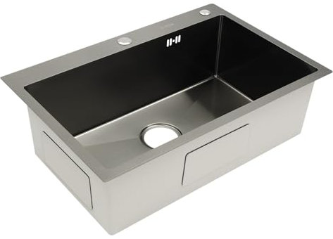 Fregadero de cocina grande de acero inoxidable con orificio para grifo, 68 x 45 x 20 cm, acero inoxidable, rectangular, con escurridor, evita que se moje el fregadero en forma de V