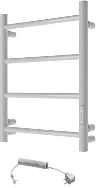 Calentador de toallas eléctrico, blanco, 510 x 400 mm, 45 W, radiador fijo, con temporizador y termostato, IP44, moderno y eficiente
