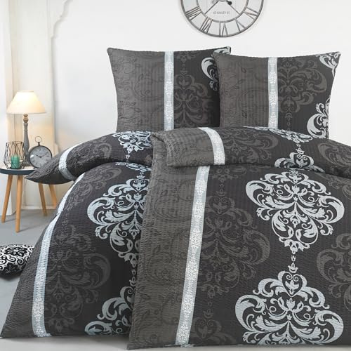 BaSaTex Seersucker Bettwäsche Set, 4-TLG., 135x200 cm, Ornamente | Seersucker Mikrofaser, Öko_Tex Zertifiziert, Bettgarnitur mit Struktur, Reißverschluss
