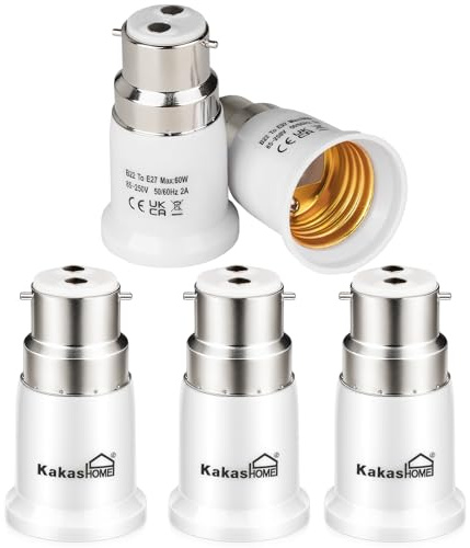 B22 to E27 Socket Adapter, Socket Converter,Bayonet to Screw Bulb Adaptor Fitting,BC to ES Lamp Base Adapter for LED Bulbs,CFL Bulbs,Incandescent Bulbs,5 Pack