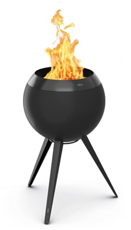 höfats - Brasero Moon 45 All Black avec pied haut – Brasero émaillé, à faible fumée, noir avec technologie de carburateur de bois, processus de combustion en deux étapes – Brasero de 45 cm de diamètre