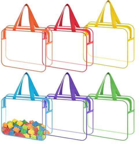 6Packs Clear Toy Storage Bag, Reusable Waterproof Toy Bags with Zipper & Handle, Large Transparent PVC Toy Organizing Bags for Board Games,Puzzles Pieces,Building Blocks,Handmade Accessories,Kid Books