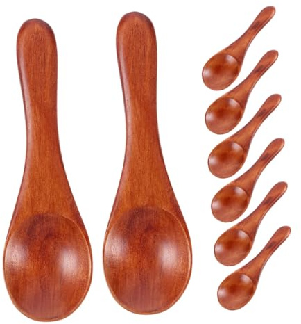 ZUNOXAZ 8 Piezas Cucharas de Madera Miniatura para Cucharillas Pequeñas para Helado Salsas y Condimentos Diseño Ergonómico Antideslizante Utensilios Versátiles para Cocina y Repostería