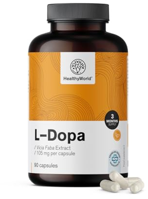 HealthyWorld L-Dopa – 105 mg de extracto de haba – Con vitamina E – Apoyo al sistema nervioso – Precursor de la dopamina – Alta concentración – 90 cápsulas vegetales – Suministro para 3 meses